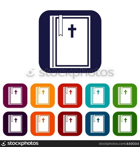Bible icons set vector illustration in flat style In colors red, blue, green and other. Bible icons set flat