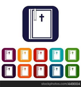 Bible icons set vector illustration in flat style In colors red, blue, green and other. Bible icons set flat