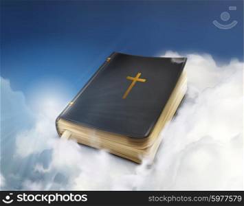 Bible, old book in the clouds vector illustration