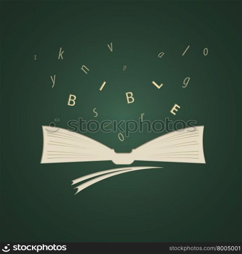 Bible Sacred teachings. Vector image of the Bible on a green background. Letters from the Bible. The green background.