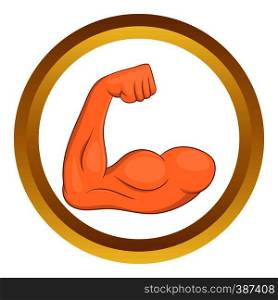 Biceps hands vector icon in golden circle, cartoon style isolated on white background. Biceps hands vector icon