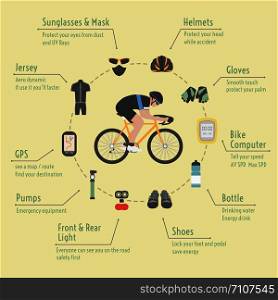 bicycle accessories, infographic, flat style