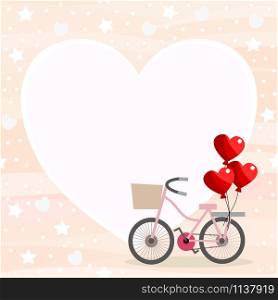 Bicycle and heart balloon background. Sweet Valentine concept.