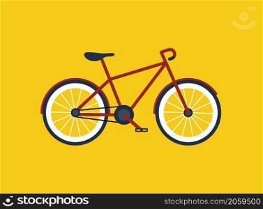 Bicycle. Cartoon bike. Cartoon bicycle for mountain race. Clipart of sport bike with wheel, pedal, seat and handle. Vector illustration for mountain road. Icon for training, competition, healthy.