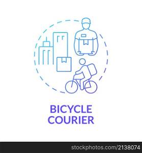 Bicycle courier blue gradient concept icon. Eco friendly option. Starting delivery business abstract idea thin line illustration. Isolated outline drawing. Roboto-Medium, Myriad Pro-Bold fonts used. Bicycle courier blue gradient concept icon