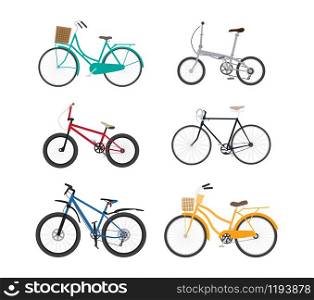 Bicycle flat design vector set isolated on white background - Vector illustration