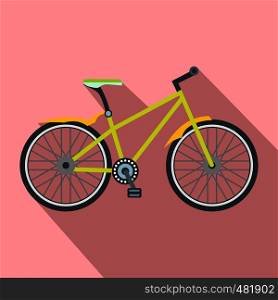 Bicycle flat icon on a pink background. Bicycle flat icon