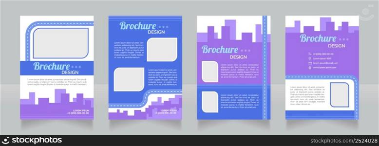 Bicycle friendly city purple blank brochure design. Template set with copy space for text. Premade corporate reports collection. Editable 4 pages. Lobster Regular, Nunito SemiBold, Light fonts used. Bicycle friendly city purple blank brochure design