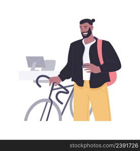 Bicycle-friendly office isolated cartoon vector illustrations. Young man coming with bicycle to his smart office, modern bike-friendly workplace, eco-friendly vehicle vector cartoon.. Bicycle-friendly office isolated cartoon vector illustrations.