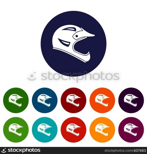 Bicycle helmet set icons in different colors isolated on white background. Bicycle helmet set icons
