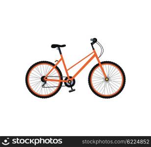 Bicycle icon design flat isolated. Bike and orange bycicle, cycling race sport. Mountain bicycle, travel bicycle vector illustration