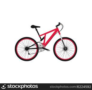 Bicycle icon design flat isolated. Bike and red bycicle, cycling race sport. Mountain bicycle, travel bicycle vector illustration
