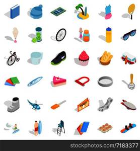 Bicycle icons set. Isometric style of 36 bicycle vector icons for web isolated on white background. Bicycle icons set, isometric style