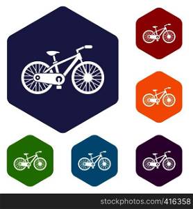 Bicycle icons set rhombus in different colors isolated on white background. Bicycle icons set