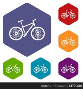 Bicycle icons vector colorful hexahedron set collection isolated on white. Bicycle icons vector hexahedron