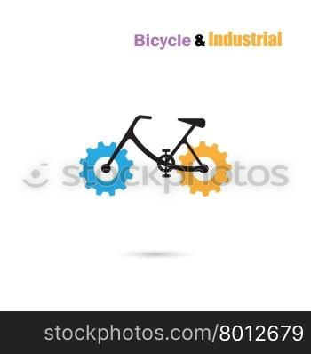 Bicycle Logo design vector icon and gear sign.Bicycle rider silhouette sign.Business and industrial concept.Vector illustration