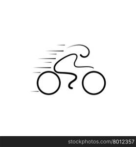 Bicycle Logo design vector template linear style. Lineart icon. Outlined character riding bike Logotype concept.Bicycle rider silhouette icon logo sign.Vector illustration&#xA;