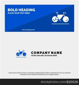 Bicycle, Movement, Walk, Sport SOlid Icon Website Banner and Business Logo Template