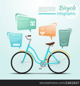 Bicycle or bike related fitness and sports infographics. Wheel and activity. Vector illustration. Bicycle or bike related fitness and sports infographics