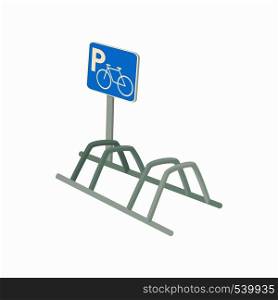 Bicycle parking icon in cartoon style isolated on white background. Transport and service symbol. Bicycle parking icon, cartoon style