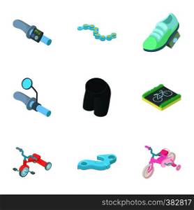Bicycle parts icons set. Cartoon illustration of 9 bicycle parts vector icons for web. Bicycle parts icons set, cartoon style