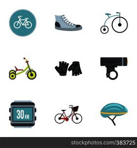 Bicycle parts icons set. Flat illustration of 9 bicycle parts vector icons for web. Bicycle parts icons set, flat style