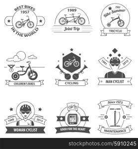 Bicycle premium quality accessories black label set isolated vector illustration. Bicycle Label Set