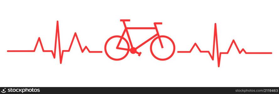Bicycle pulse icon. Cardiogram heartbeat line pulse with bike. Vector illustration.. Bicycle pulse icon. Cardiogram heartbeat line pulse with bike.