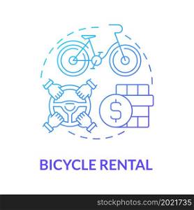 Bicycle rental blue gradient concept icon. Bicycle sharing category abstract idea thin line illustration. Hiring two-wheeled vehicle for money. Free rent. Vector isolated outline color drawing. Bicycle rental blue gradient concept icon