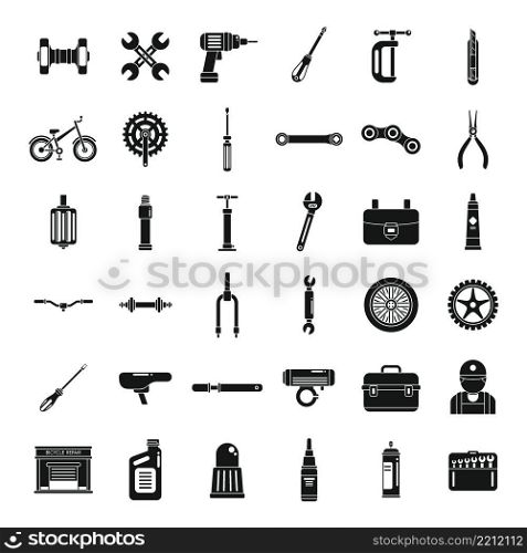 Bicycle repair icons set simple vector. Bike element. Bicycle parts equipment. Bicycle repair icons set simple vector. Bike element