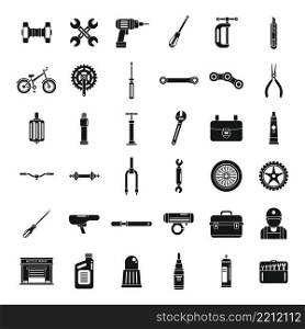 Bicycle repair icons set simple vector. Bike element. Bicycle parts equipment. Bicycle repair icons set simple vector. Bike element