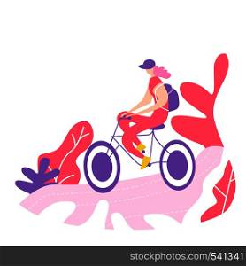Bicycle riding girl. A walk on the bike. Cycling poses in trend colors. Flat vector illustration. Bicycle riding girl. A walk on the bike. Cycling poses in trend colors.