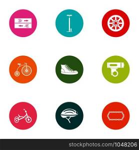 Bicycle road icons set. Flat set of 9 bicycle road vector icons for web isolated on white background. Bicycle road icons set, flat style