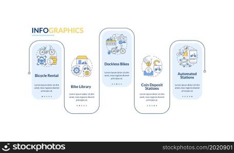 Bicycle share services vector infographic template. Bike rental presentation outline design elements. Data visualization with 5 steps. Process timeline info chart. Workflow layout with line icons. Bicycle share services vector infographic template