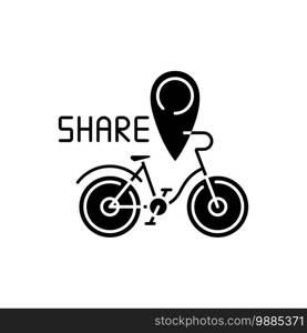 Bicycle sharing system black glyph icon. Service in which bicycles are made available for shared use to individuals on short term basis. Silhouette symbol on white space. Vector isolated illustration. Bicycle sharing system black glyph icon