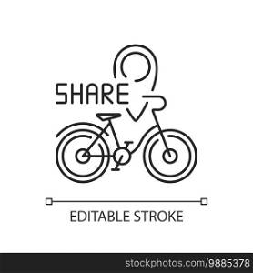 Bicycle sharing system linear icon. Service in which bicycles are made available for shared use. Thin line customizable illustration. Contour symbol. Vector isolated outline drawing. Editable stroke. Bicycle sharing system linear icon