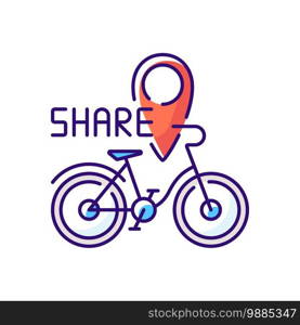 Bicycle sharing system RGB color icon. Service in which bicycles are made available for shared use to individuals on short term basis. Isolated vector illustration. Bicycle sharing system RGB color icon