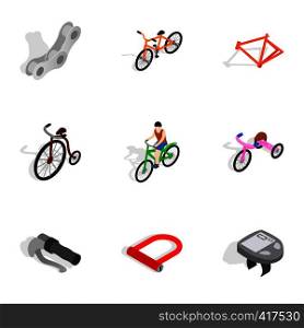 Bicycle sport fitness icons set. Isometric 3d illustration of 9 bicycle sport fitness vector icons for web. Bicycle sport fitness icons set