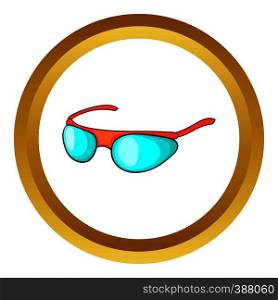 Bicycle sport glasses vector icon in golden circle, cartoon style isolated on white background. Bicycle sport glasses vector icon
