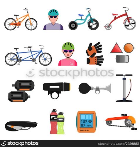 Bicycle sport icons flat set with cycling accessories isolated vector illustration. Bicycle Icons Flat Set