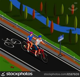 Bicycle Tandem Trip Isometric Composition