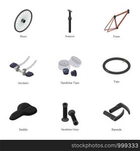 Bicycle tool icons set. Cartoon set of 9 bicycle tool vector icons for web isolated on white background. Bicycle tool icons set, cartoon style