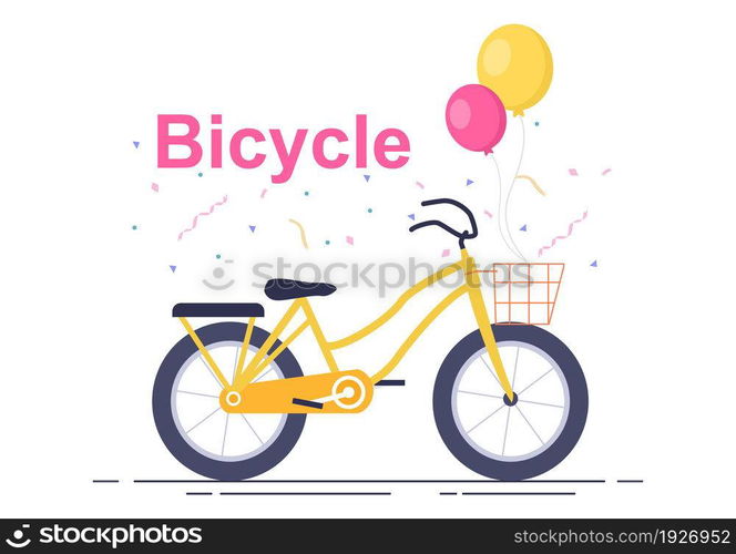 Bicycle Vector Flat Illustration. People Riding Bikes, Sports and outdoor recreational activities on Park Road or Highway are living a healthy lifestyle