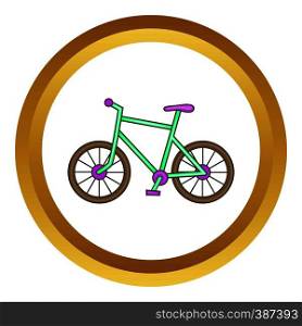 Bicycle vector icon in golden circle, cartoon style isolated on white background. Bicycle vector icon