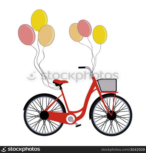 Bicycle with balloons isolated on white. Bicycle with balloons isolated on white. Vintage Bicycle. Romantic Greeting card with cute bike. Vector card with bicycle. Romantic Birthday card.. Bicycle with balloons isolated on white