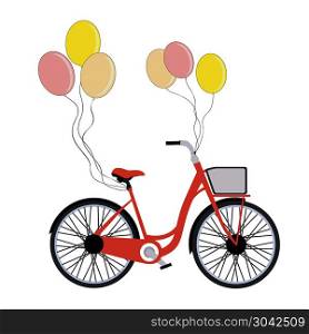 Bicycle with balloons isolated on white. Bicycle with balloons isolated on white. Vintage Bicycle. Romantic Greeting card with cute bike. Vector card with bicycle. Romantic Birthday card.. Bicycle with balloons isolated on white
