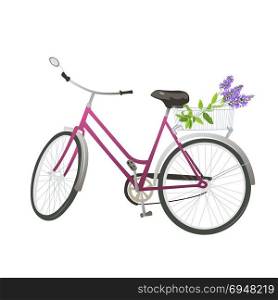 Bicycle with flowers in basket.. Bicycle with flowers in basket. Vector illustration.