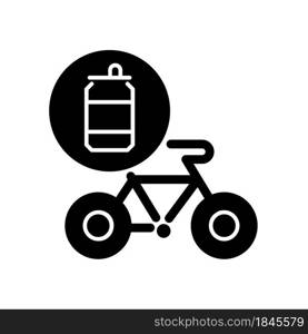 Bicycles made from steel cans black glyph icon. Eco friendly manufacturing bikes. Conscious biking equipment. Use alternative material. Silhouette symbol on white space. Vector isolated illustration. Bicycles made from steel cans black glyph icon