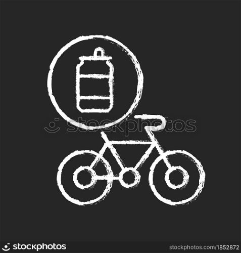 Bicycles made from steel cans chalk white icon on dark background. Eco friendly manufacturing bikes. Conscious equipment. Use alternative material. Isolated vector chalkboard illustration on black. Bicycles made from steel cans chalk white icon on dark background