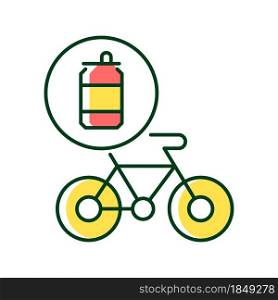 Bicycles made from steel cans RGB color icon. Eco friendly manufacturing bikes. Conscious biking equipment. Use alternative material for cycle. Isolated vector illustration. Simple filled line drawing. Bicycles made from steel cans RGB color icon